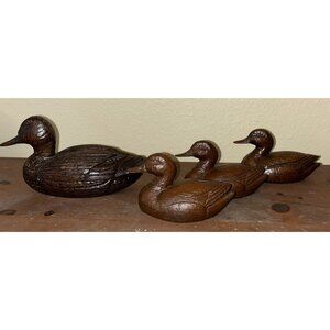 DUCK Family Mom & 3 Ducklings Carved Detailed Woods Hunting Decor Red Mill